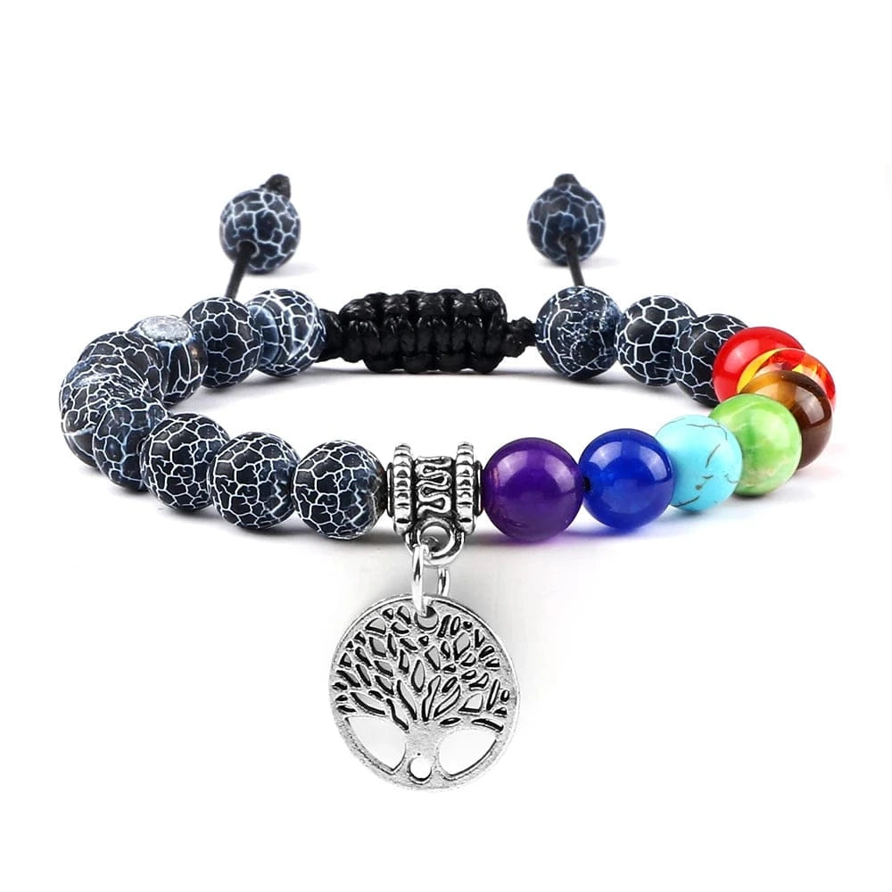 Bracelet 7 Chakras | Tree Life Silver | Zenyopi Black S Adjustable