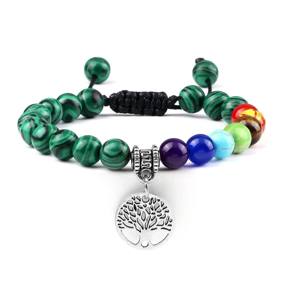 Bracelet 7 Chakras | Tree Life Silver | Zenyopi Malachite S Adjust