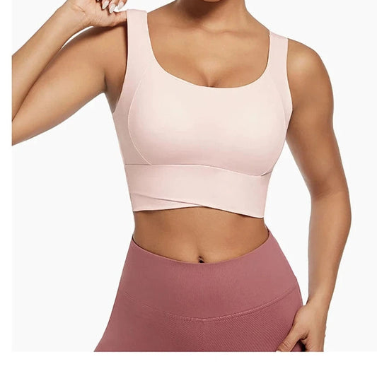 Brassière yoga Zen Fashion Yoga Rose poudré portée de face