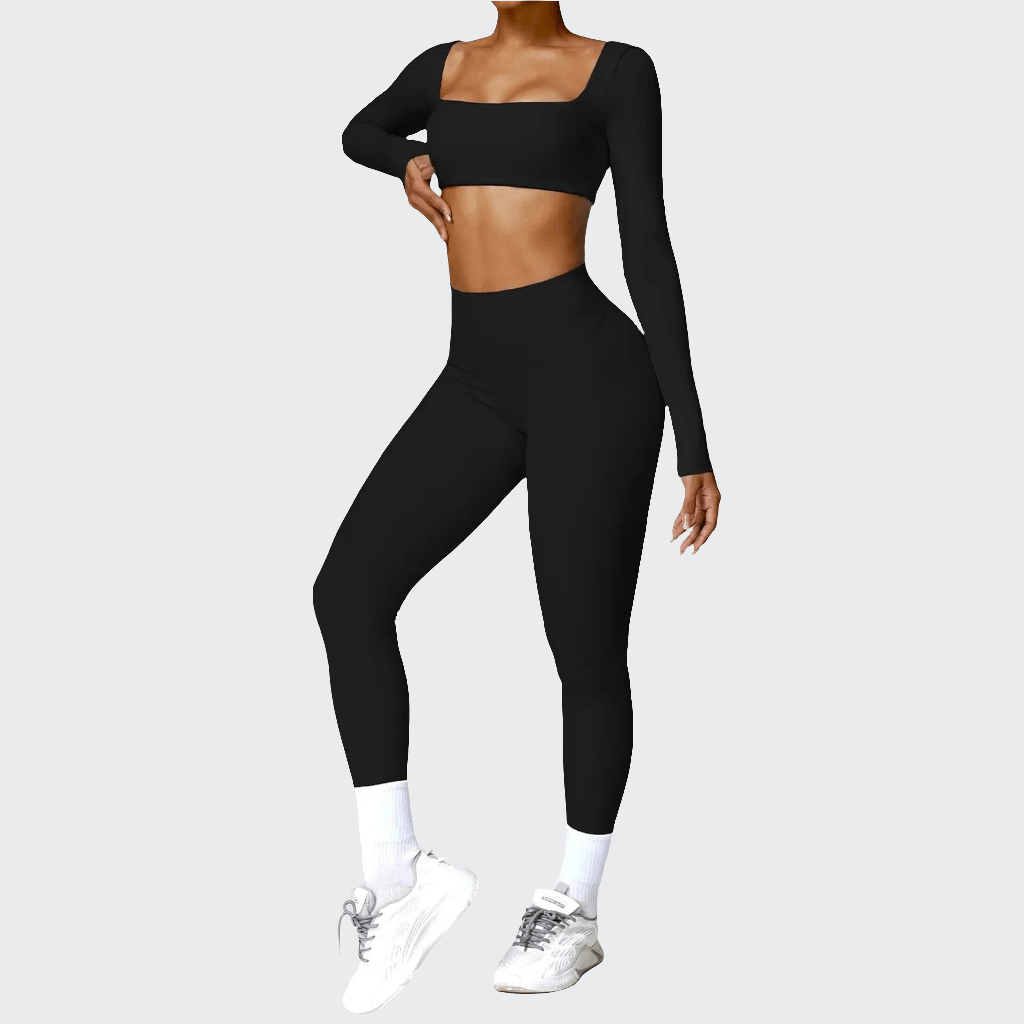 Combinaison Yoga | Crop Top Pant 2PCS Black 2 / S