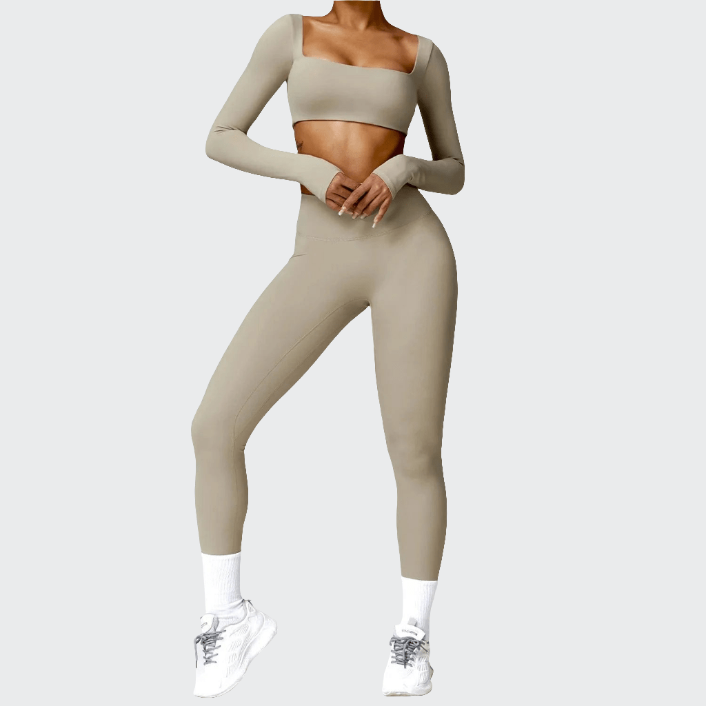 Combinaison Yoga | Crop Top Pant 2PCS Brown 2 / S