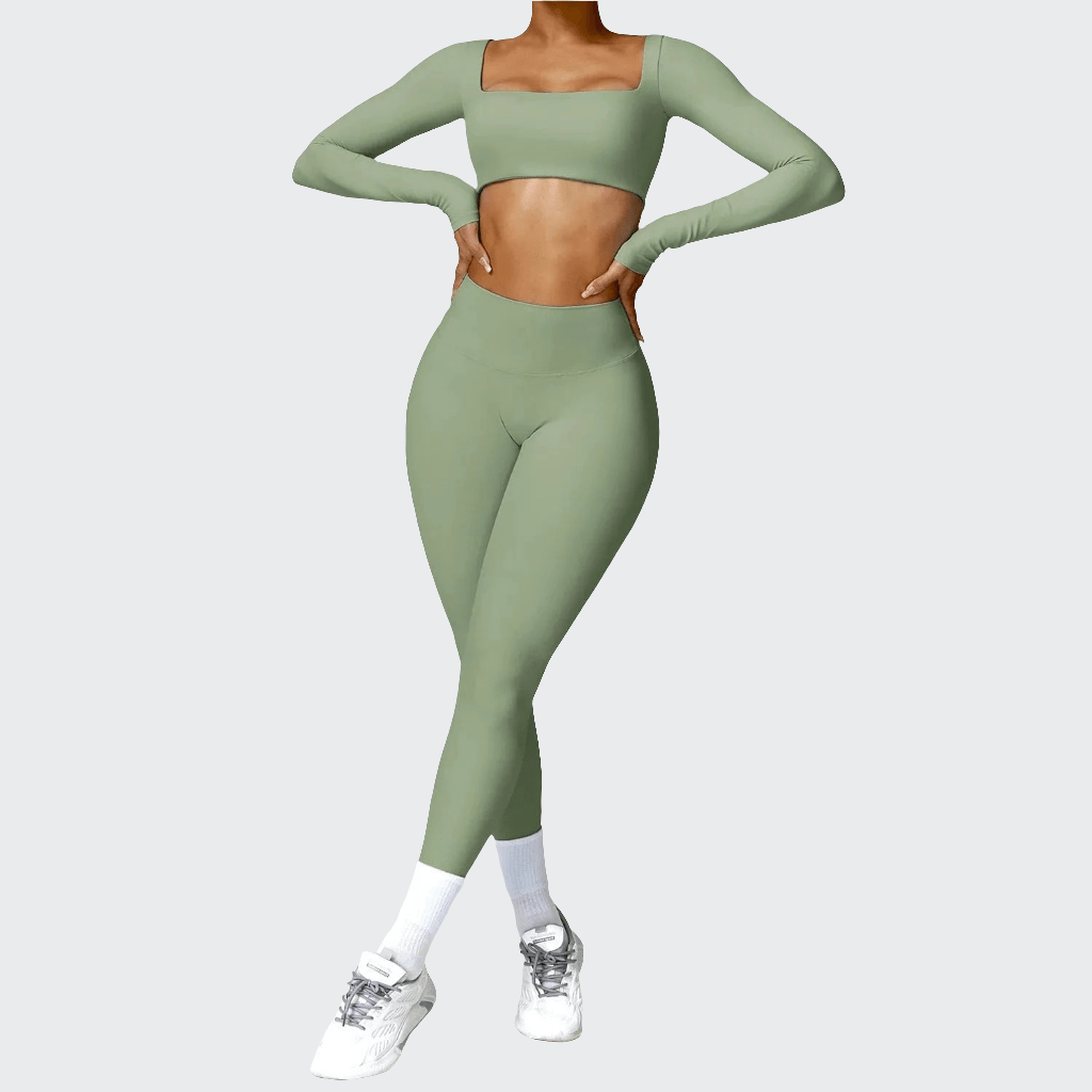Combinaison Yoga | Crop Top Pant 2PCS Green 2 / S