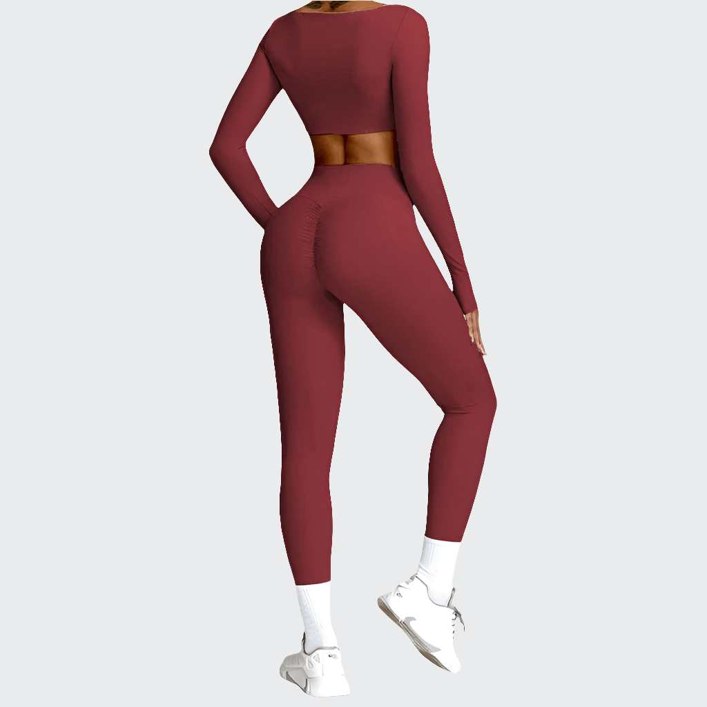 Combinaison Yoga | Crop Top Pant 2PCS Wine Red 2 / S