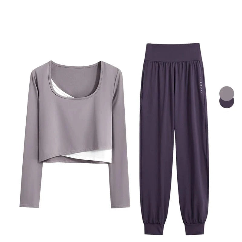 Ensemble Yoga Femme | Zen premium Croise gray purple set-1 / XXL