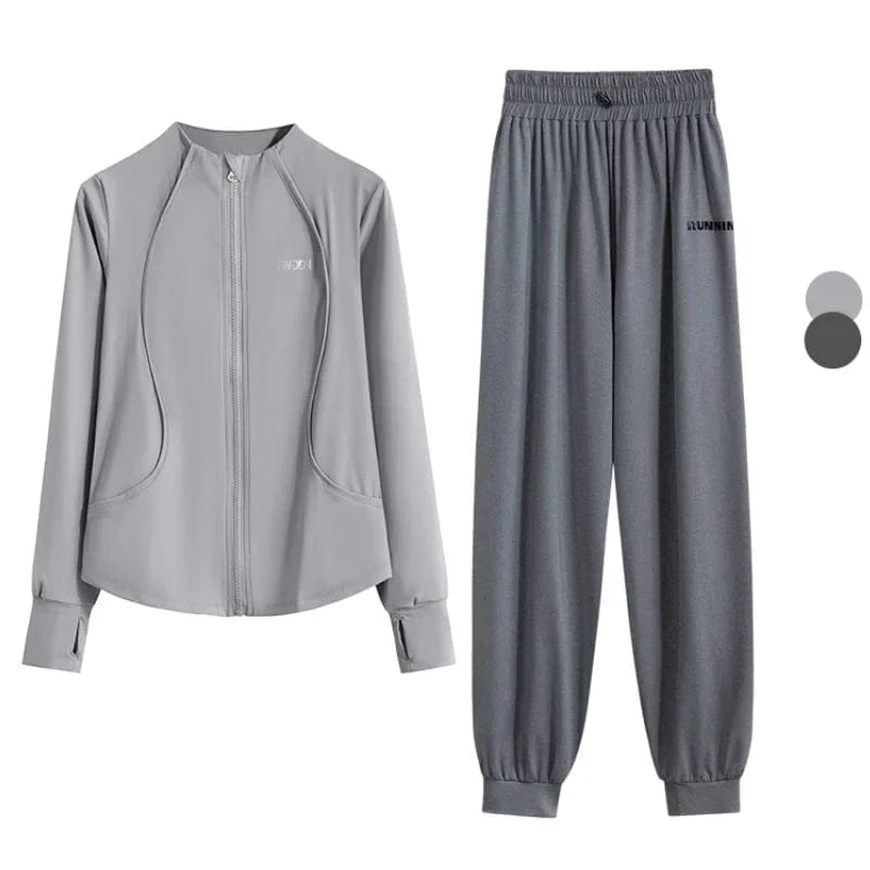 Ensemble Yoga Femme | Zen Premium Survet : un confort premium Grey Set-2 / 4XL(82.5kg-90kg)