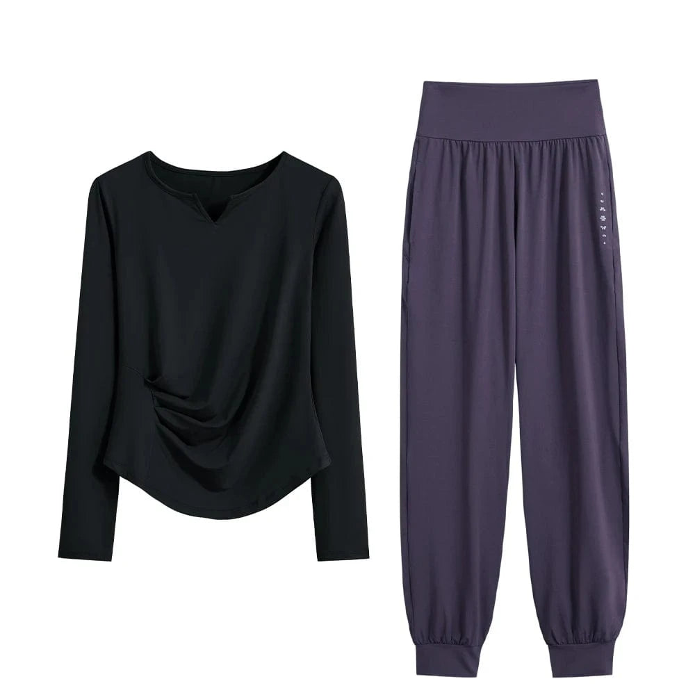 Ensemble Yoga Femme | Zen premium Wave : élégant, confort et style Black Set-2 / XXL(67.5kg-(75kg)