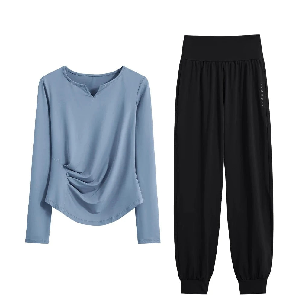 Ensemble Yoga Femme | Zen premium Wave : élégant, confort et style Blue Set-2 / XXL(67.5kg-(75kg)