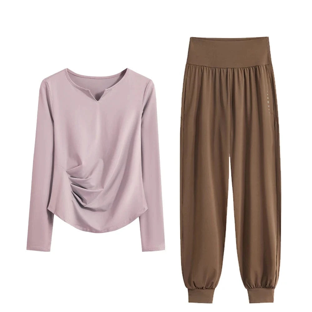 Ensemble Yoga Femme | Zen premium Wave : élégant, confort et style Pink Set-2 / XXL(67.5kg-(75kg)