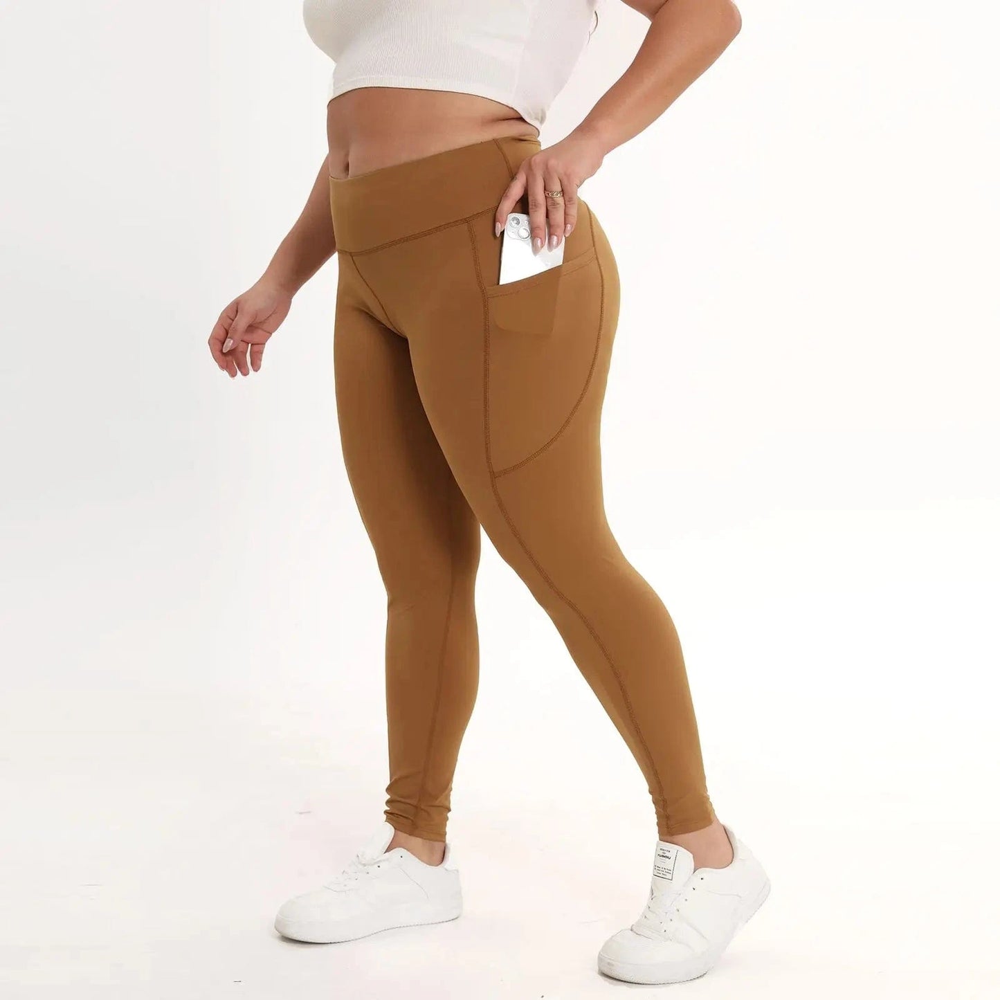 Pantalon Yoga Femme | Plus Size Pocket Brown / XXXL