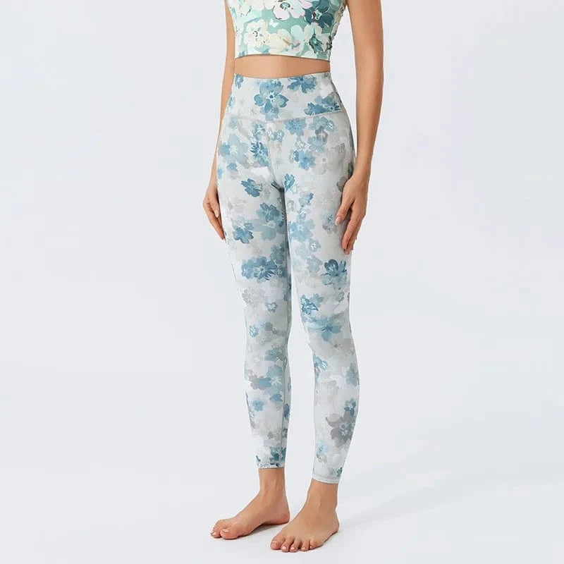 Pantalon yoga femme | Zen color flower : style floral et confort Light Blue Flower / XL