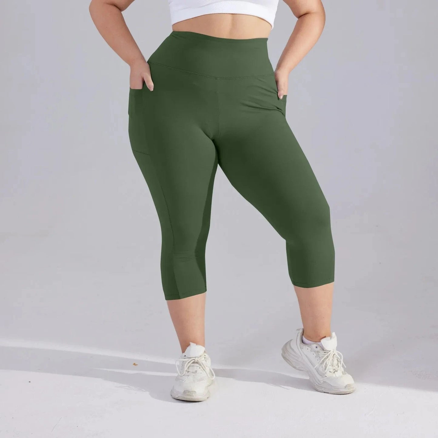Pantalon Yoga Femme | Zen Plus Pantacourt : s'adapte à vos formes. Army Green / 5XL