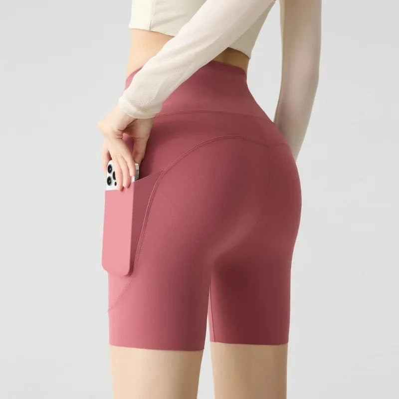 Short Yoga Femme | Zen Double Pocket Peach red / XXL