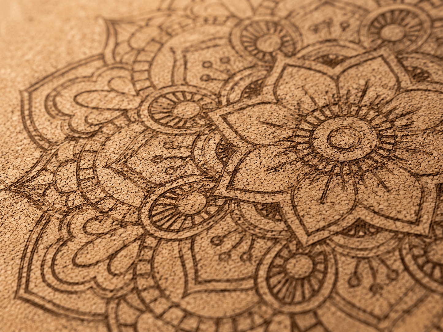 Tapis de yoga en liège | Naturel Mandala 4 mm, confort écologique. Mandala
