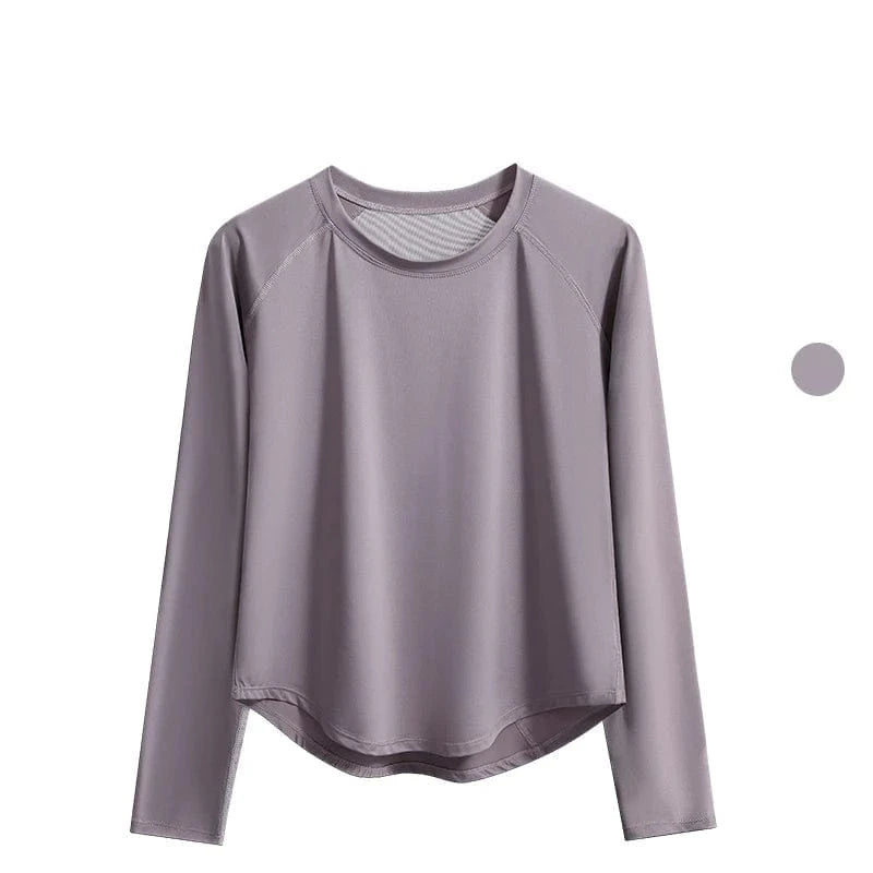 Tee Shirt Yoga Femme | Zen Premium Mlong : manches longues. Grey Purple / XL