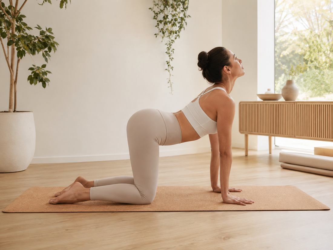 Femme sur un tapis en posture chat vache | Zenyopi