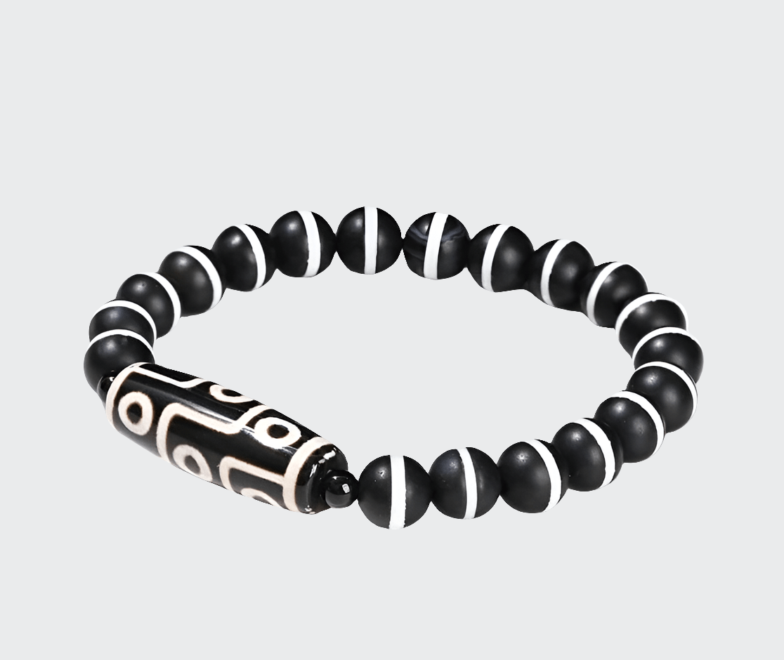 Bracelet 7 Chakras | Pierre Plus 8 Black Agate | Zenyopi Frost Black Agate / Beads 8 plus 10X28mm