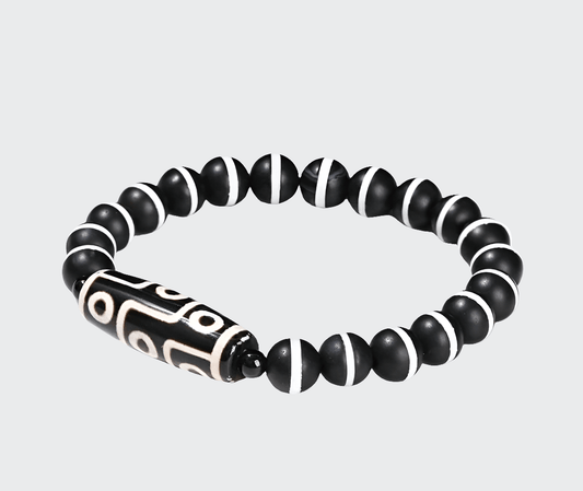 Bracelet 7 Chakras | Pierre Plus 8 Black Agate | Zenyopi Frost Black Agate / Beads 8 plus 10X28mm