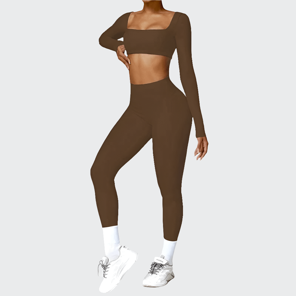 Combinaison Yoga | Crop Top Pant 2PCS Coffee 2 / XL
