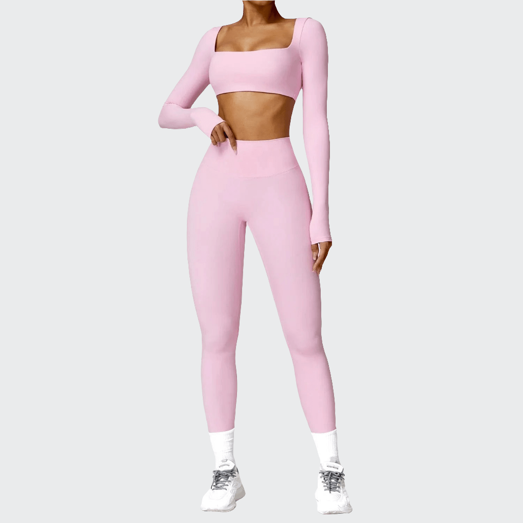 Combinaison Yoga | Crop Top Pant 2PCS Pink 2 / XL
