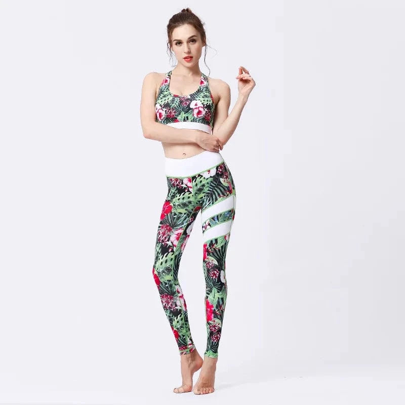 Ensemble yoga femme | Zen color fun : 12 motifs, trouvez votre tenue. Green White Suit / XL