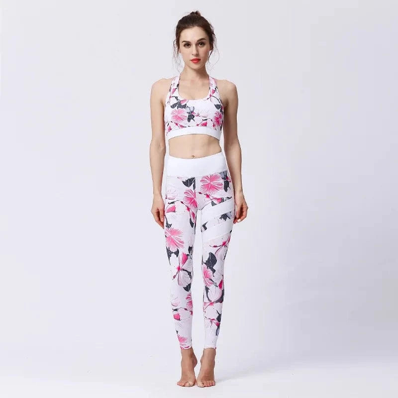 Ensemble yoga femme | Zen color fun : 12 motifs, trouvez votre tenue. Pink White Suit / XL