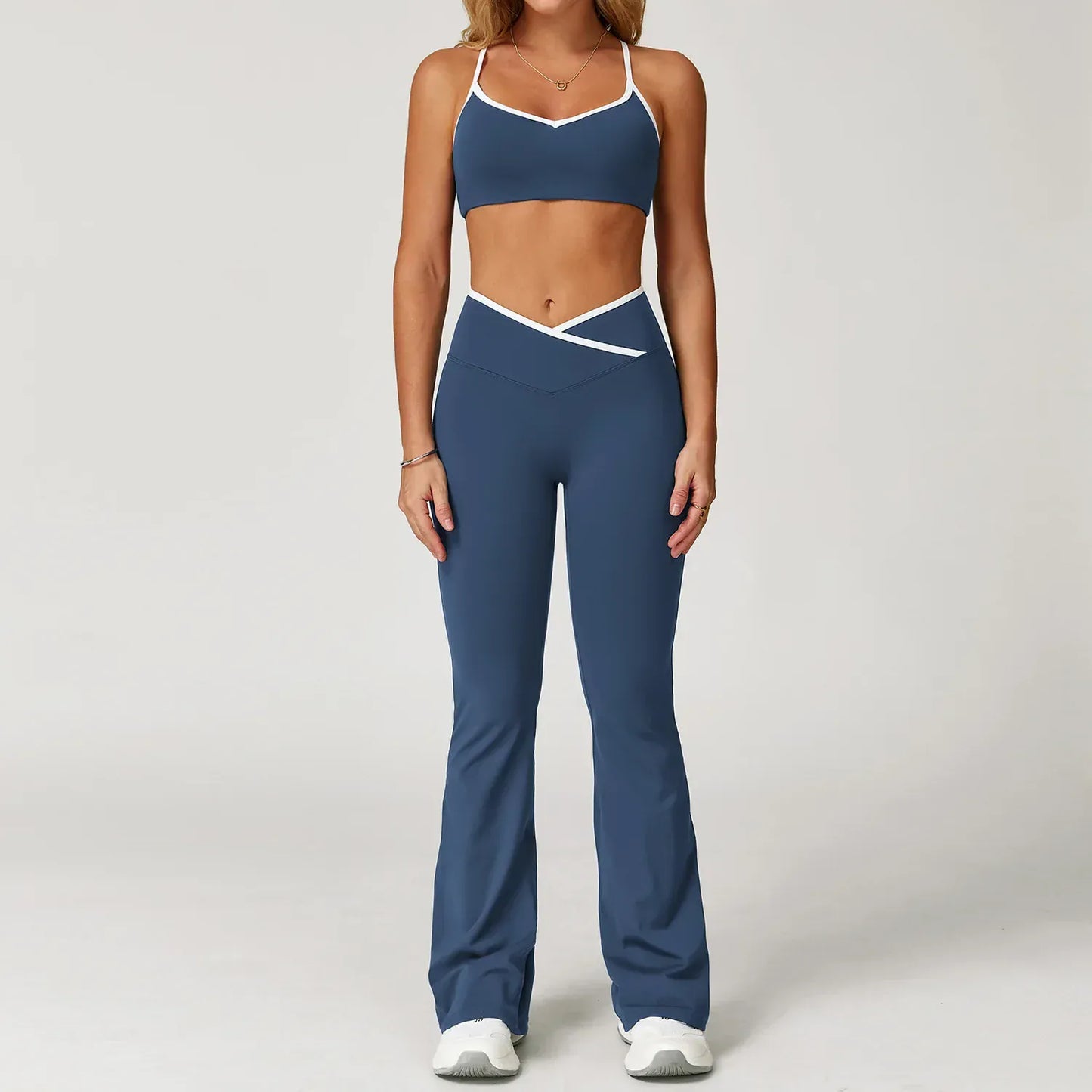 Ensemble Yoga Femme | Zen Look Evase : ultra confortable, bas evasé. Badge Blue Set 2 / XL