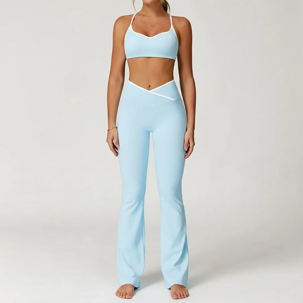 Ensemble Yoga Femme | Zen Look Evase : ultra confortable, bas evasé. Blue Set 2 / XL