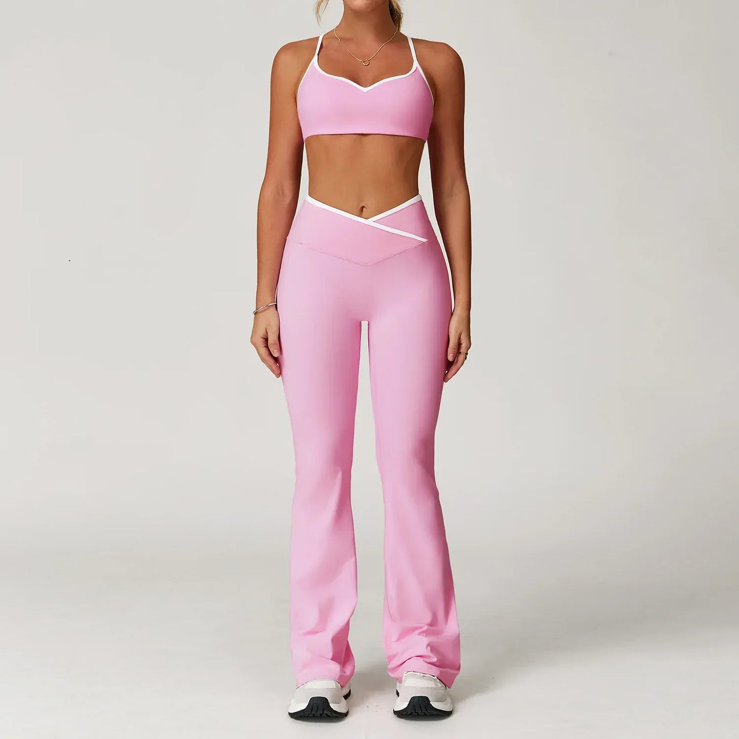 Ensemble Yoga Femme | Zen Look Evase : ultra confortable, bas evasé. Pink Set 2 / XL