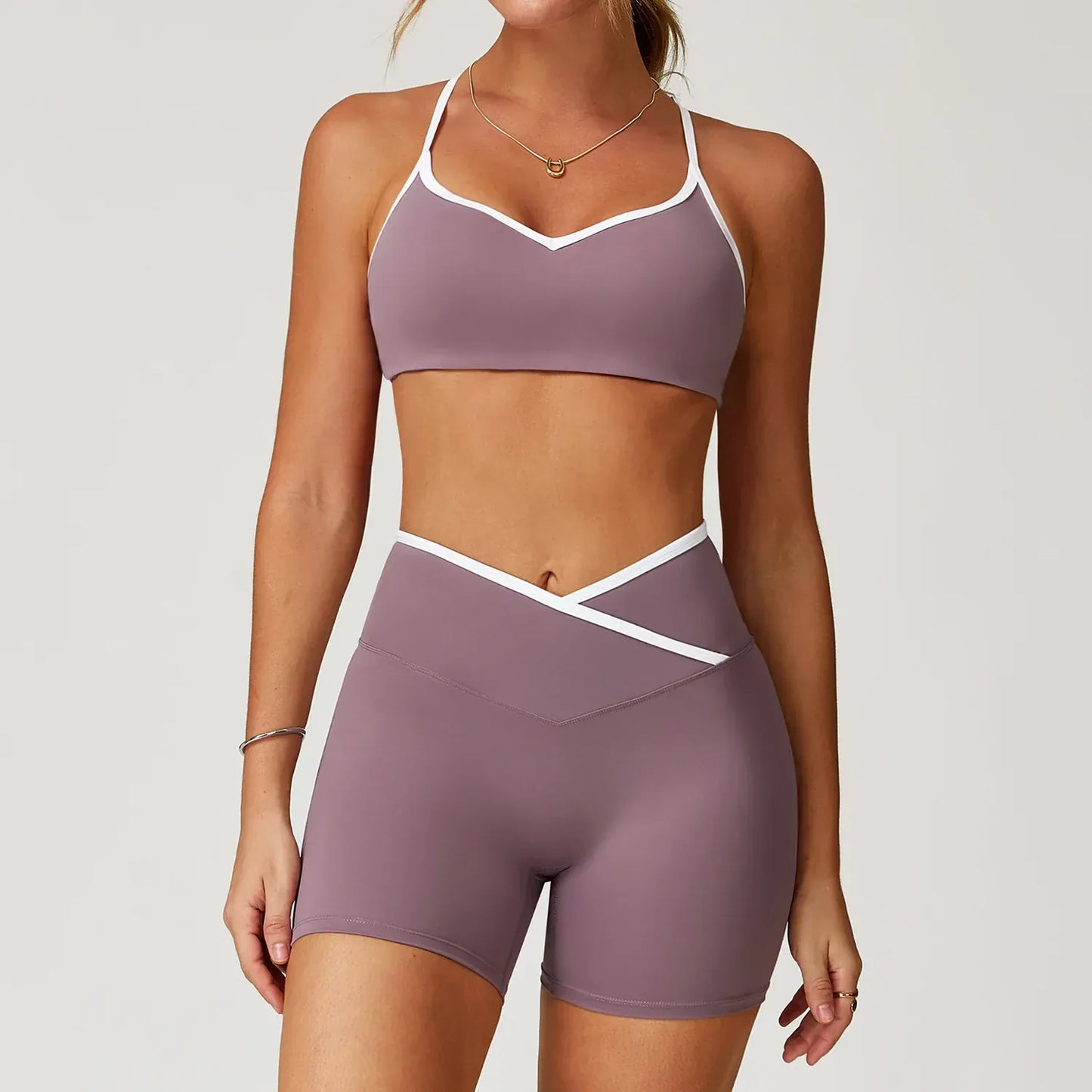 Ensemble Yoga Femme | Zen Look Shorty : shorty taille haute croisée. Conus Purple Set 1 / XL