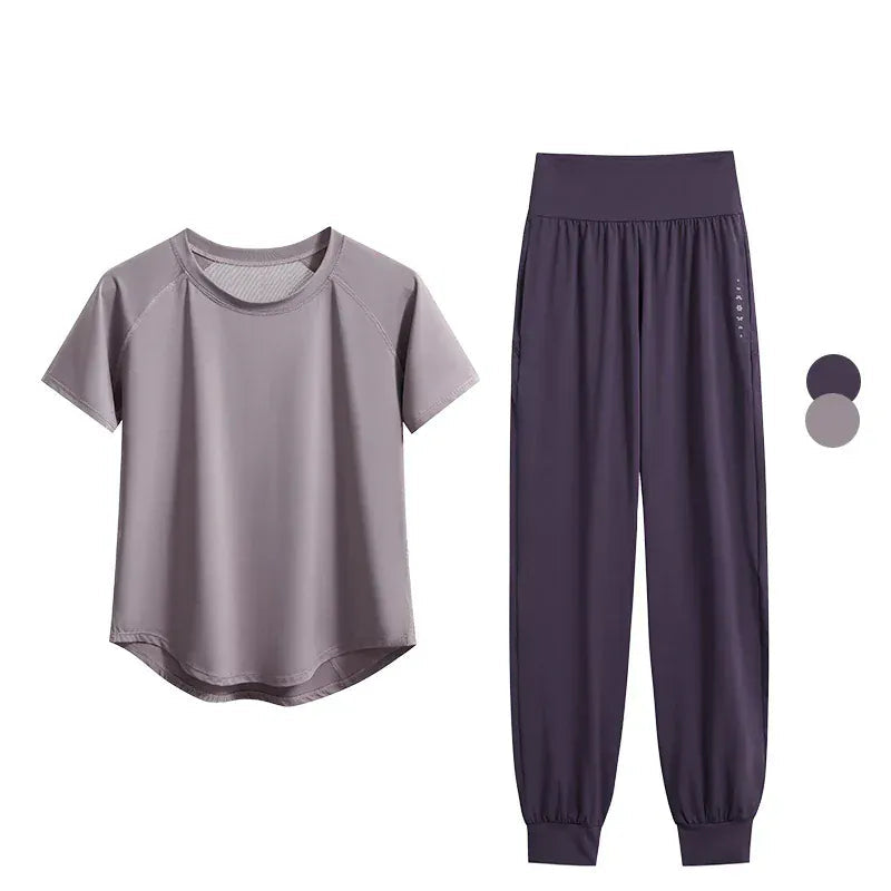 Ensemble Yoga Femme | Zen Premium Sunny : Confort et Performance Grey Purple Set / 4XL(72.5kg-80kg)