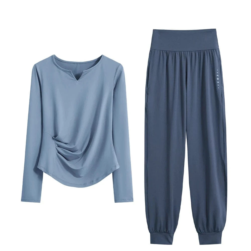 Ensemble Yoga Femme | Zen premium Wave : élégant, confort et style Blue Set-1 / XXL(67.5kg-(75kg)