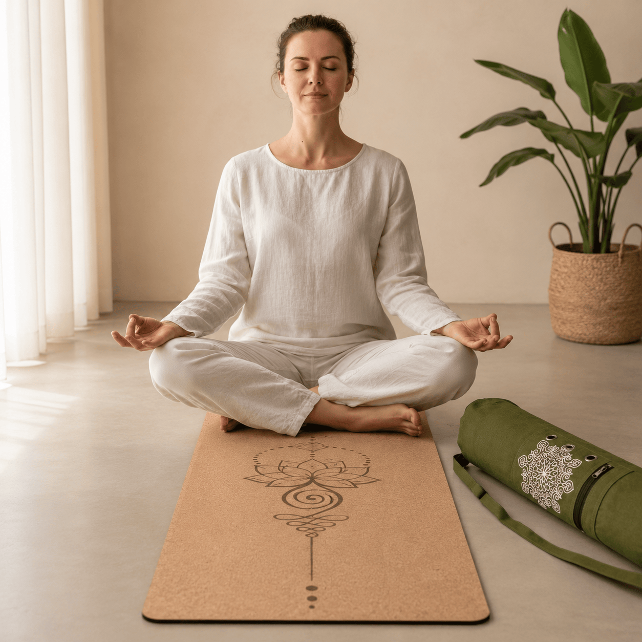 Pack Yoga Débutant Liège | Tapis liège Fleur + Sac | ZenYopi