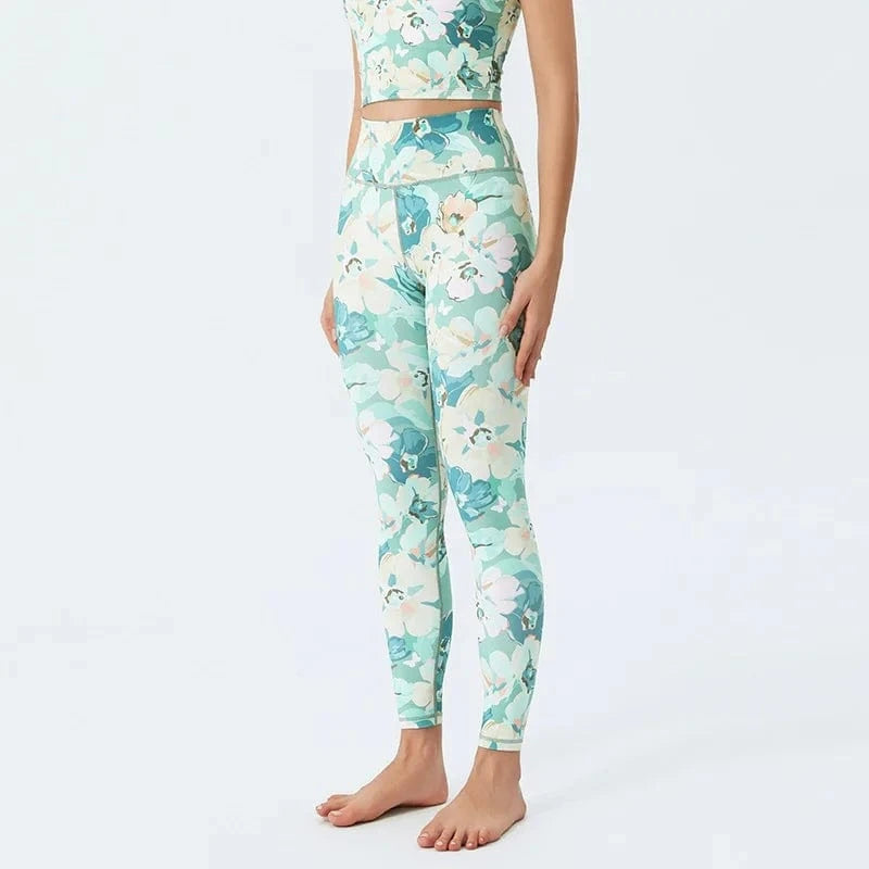 Pantalon yoga femme | Zen color flower : style floral et confort Fresh Green Flower / XL