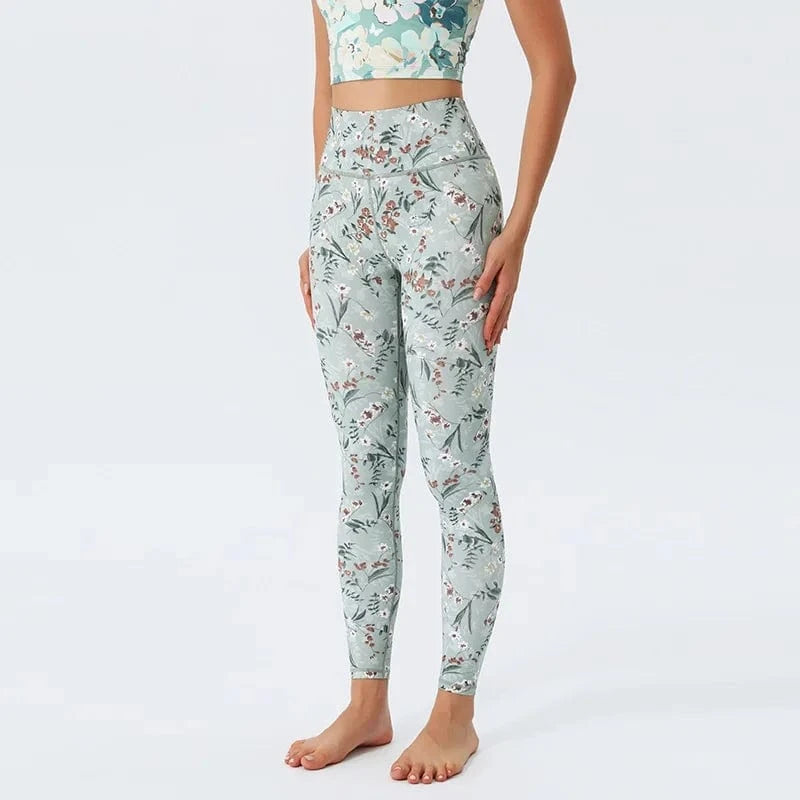 Pantalon yoga femme | Zen color flower : style floral et confort Grey Green Flower / XL