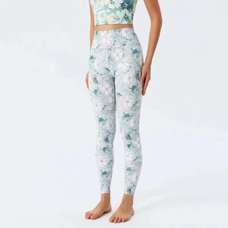 Pantalon yoga femme | Zen color flower : style floral et confort Light Green Leaves / XL