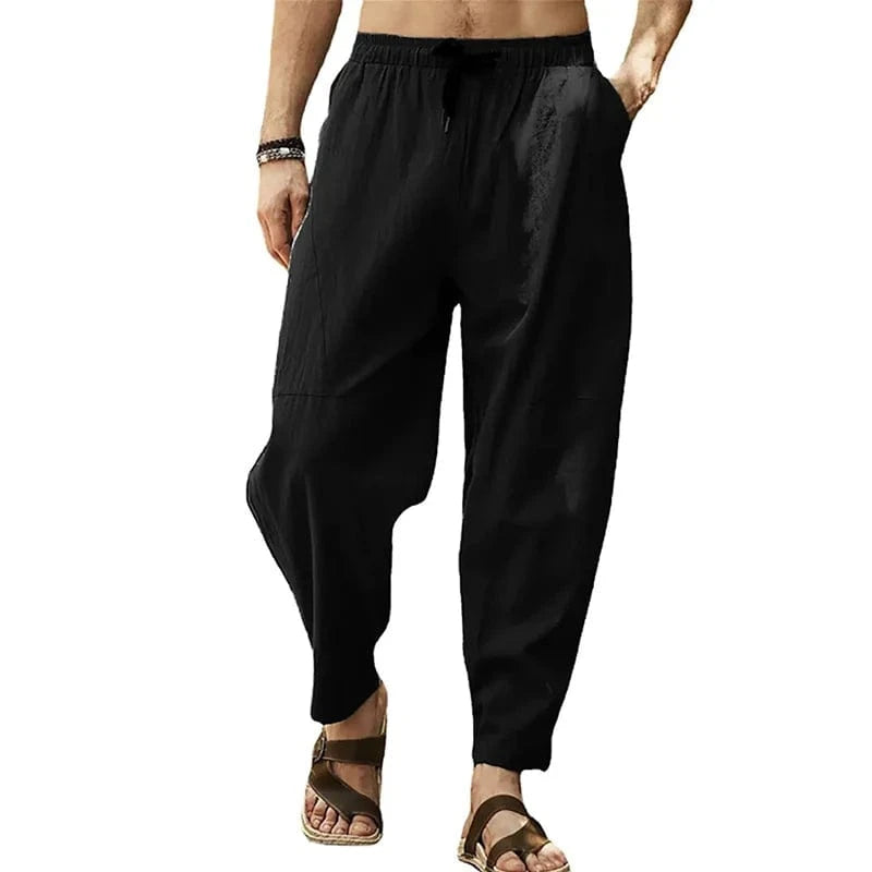Pantalon de yoga homme noir, taille élastiquée et poches latérales