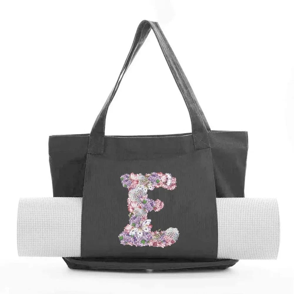 Sac de Yoga | Yogi Lettre Noir : élégant et fonctionnel rose flower E