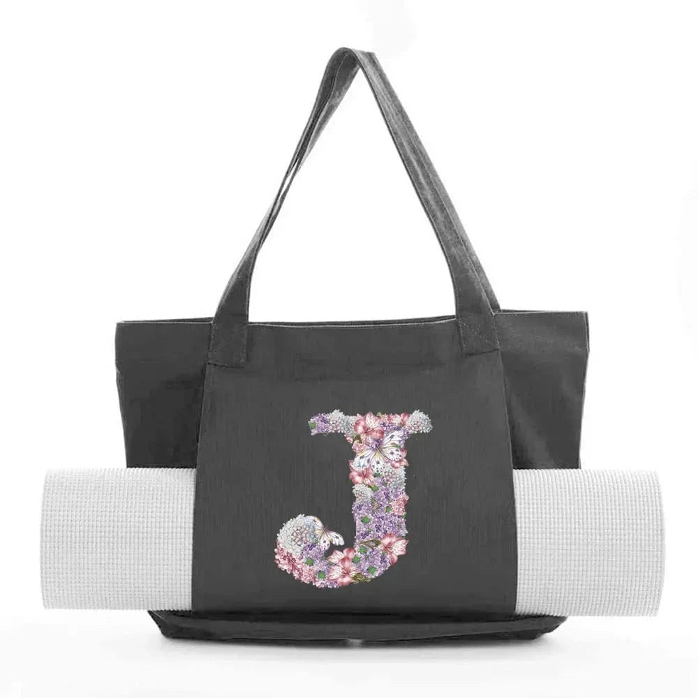 Sac de Yoga | Yogi Lettre Noir : élégant et fonctionnel rose flower J