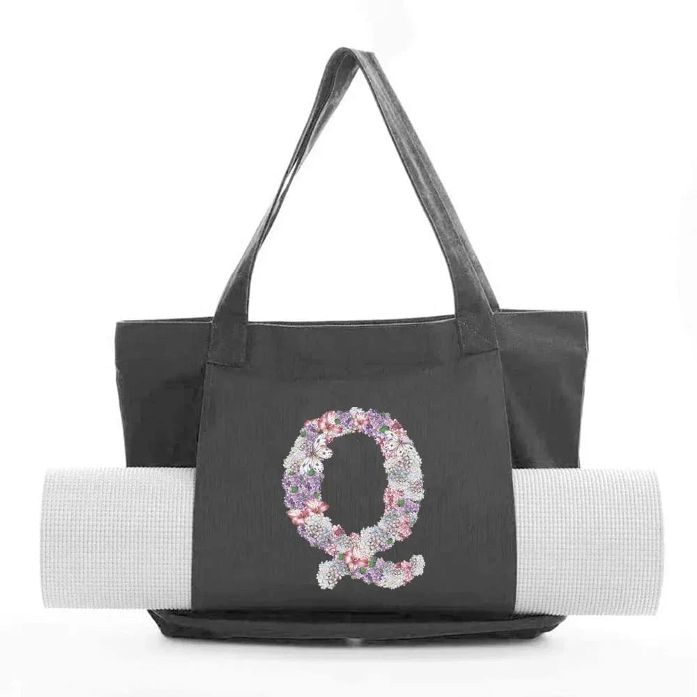 Sac de Yoga | Yogi Lettre Noir : élégant et fonctionnel rose flower Q