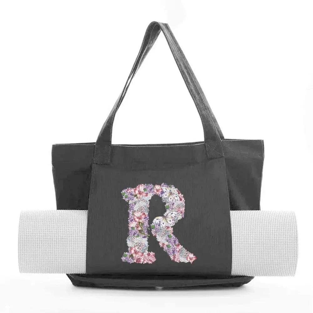 Sac de Yoga | Yogi Lettre Noir : élégant et fonctionnel rose flower R