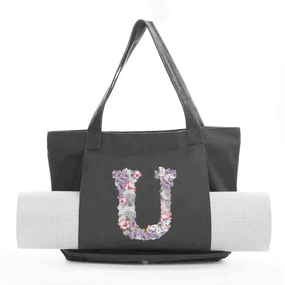 Sac de Yoga | Yogi Lettre Noir : élégant et fonctionnel rose flower U