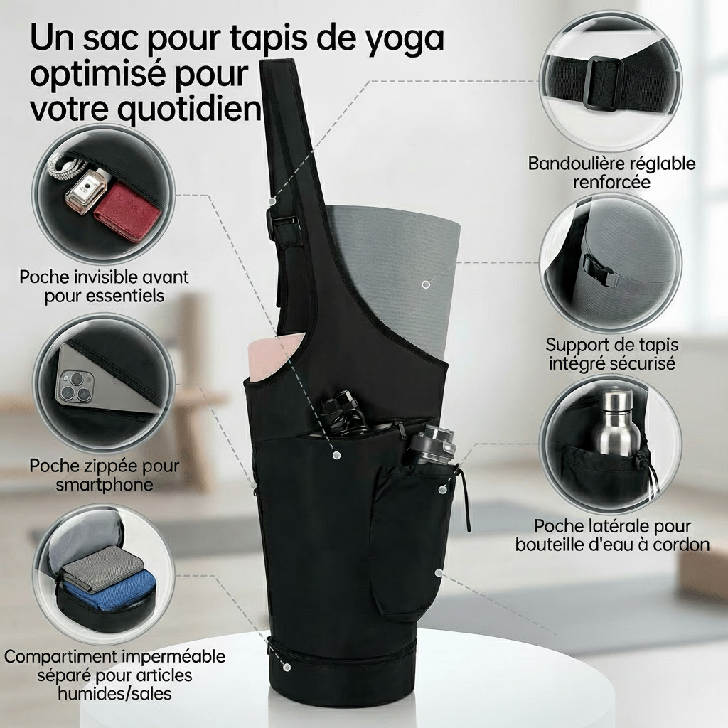 Sac pour tapis de yoga | Large Yogi : sac yoga pratique et spacieux 
