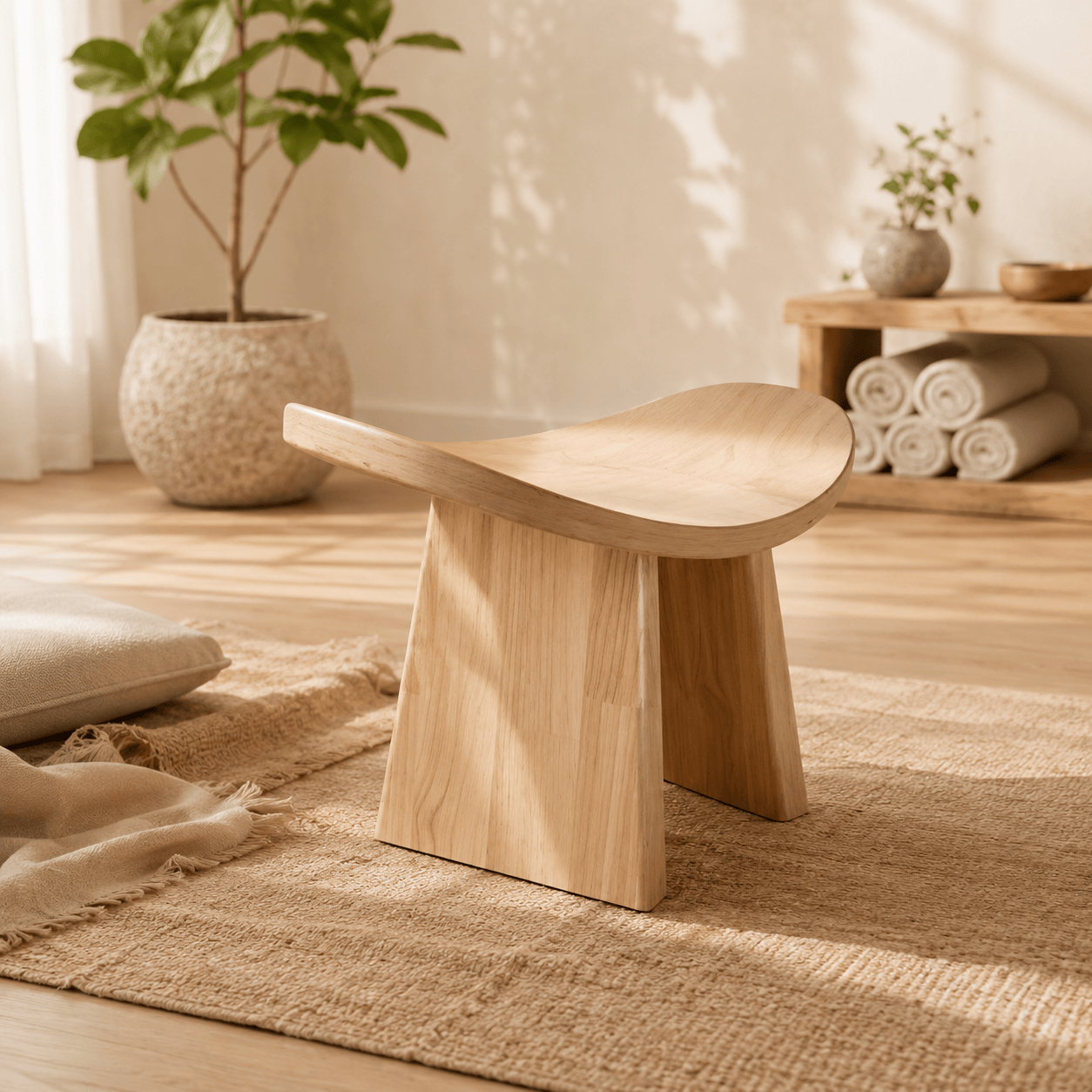 Tabouret Yoga | Méditation Coffee Claire 18cm : un soutien méditation Coffee clair 42X21X18CM