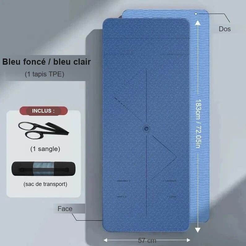Tapis de yoga | Double 6 mm Bleu foncé / bleu clair 57 cm
