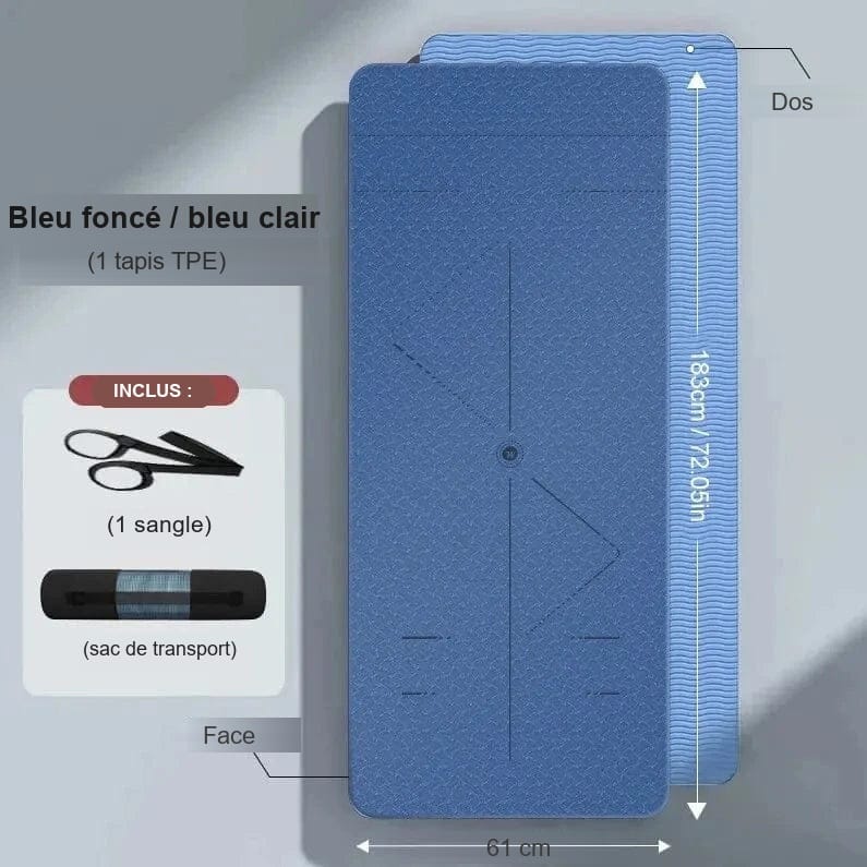 Tapis de yoga | Double 6 mm Bleu foncé / bleu clair 61 cm