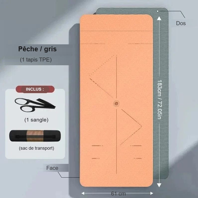 Tapis de yoga | Double 6 mm Pêche / gris 61 cm