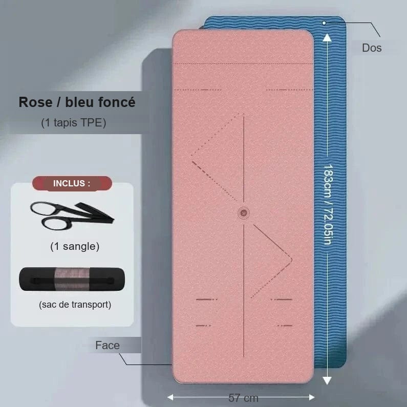 Tapis de yoga | Double 6 mm Rose / bleu foncé 57 cm