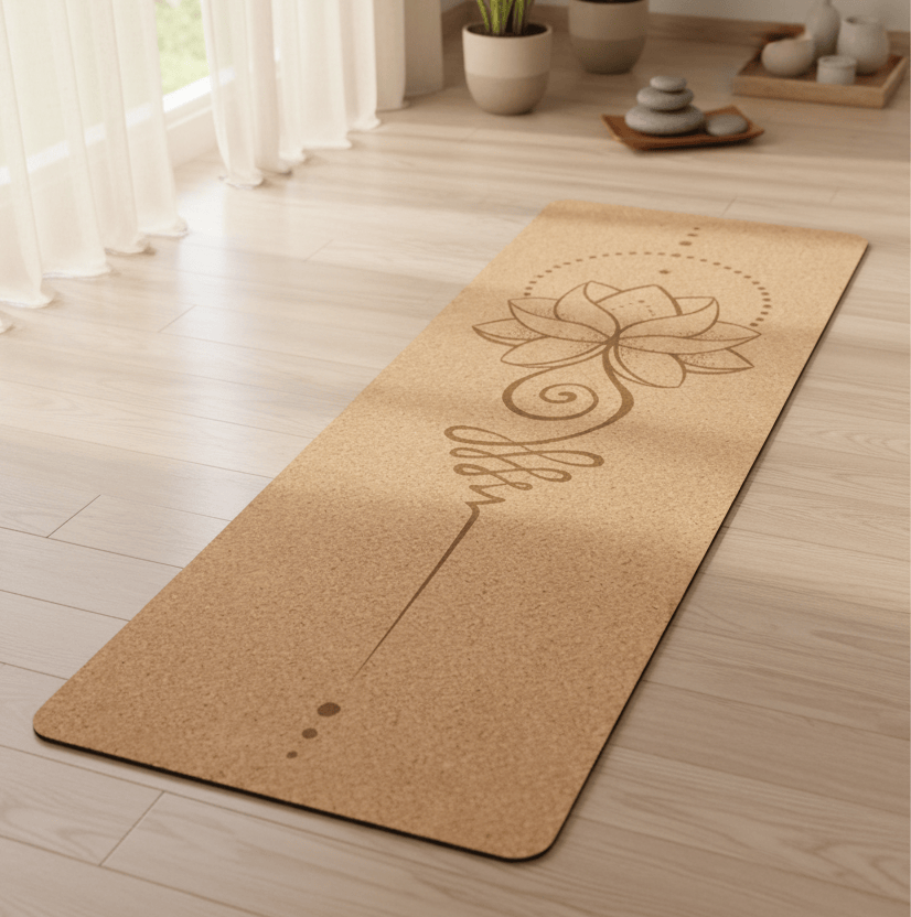 Tapis de yoga en liège | Lotus 6 mm : Antidérapant & Confort Débutant Lotus / 183cmX57cmX6mm