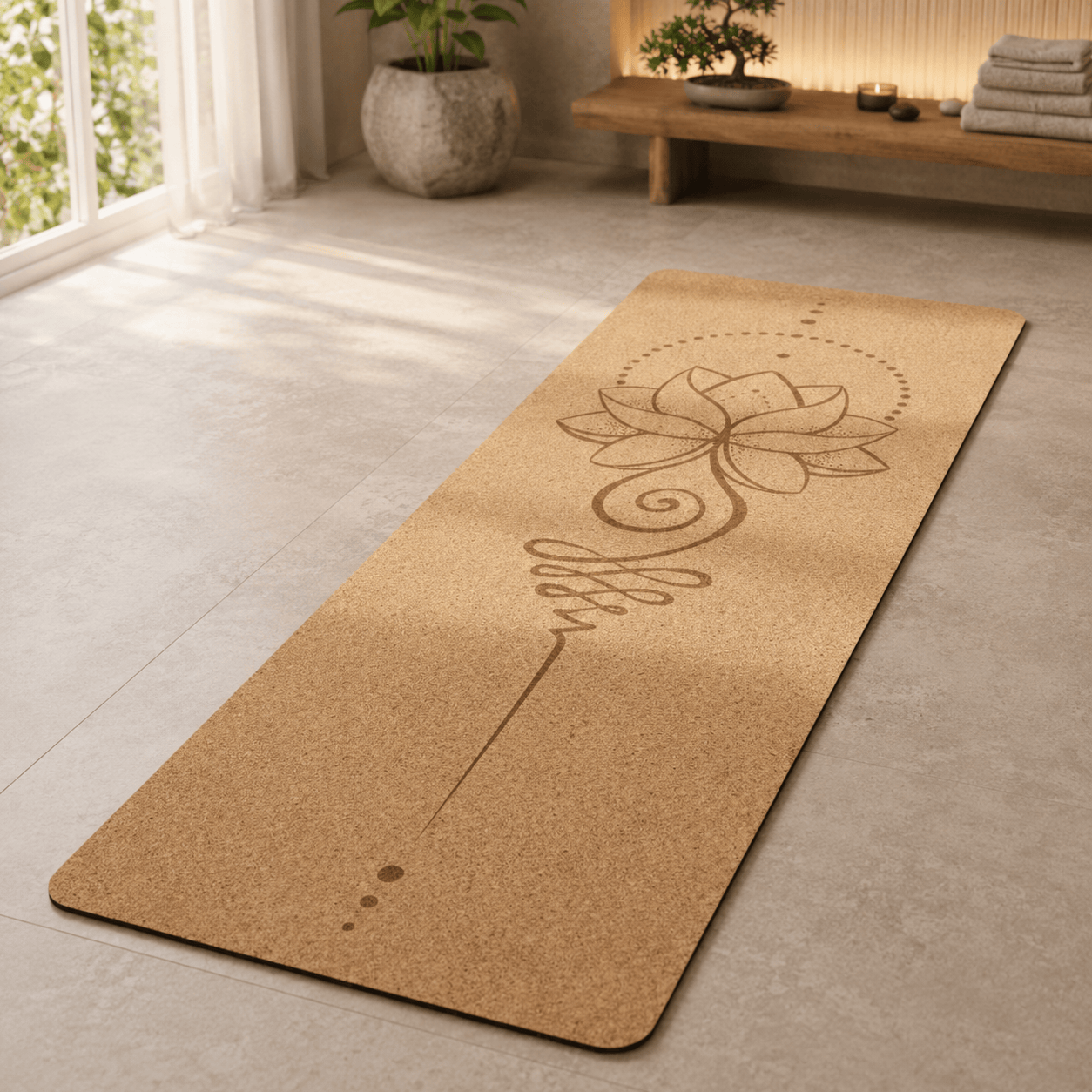 Tapis de yoga en liège | Naturel Fleur 4 mm, naturellement confortable Lotus