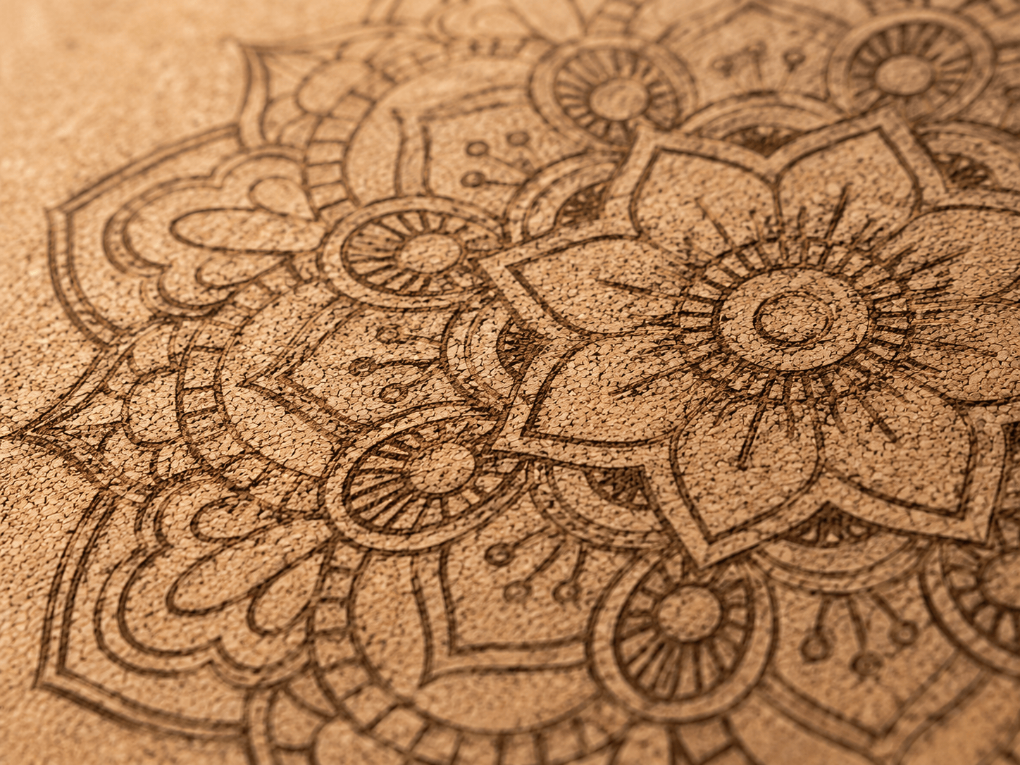 Tapis de yoga en liège | Naturel Mandala 4 mm, confort écologique. Mandala